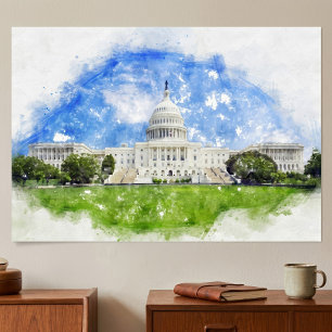 Póster Dibujo al pastel del Capitolio de los Estados Unid