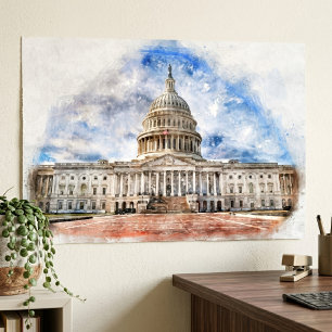 Póster Dibujo al pastel del Capitolio de los Estados Unid