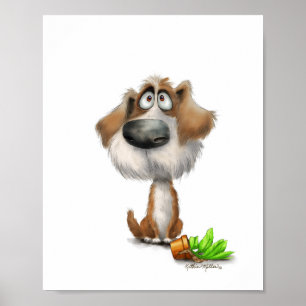 Póster Dibujo animado adorable de perro desgreñado culpab