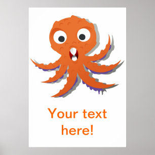 Póster Dibujo animado anaranjado del pulpo