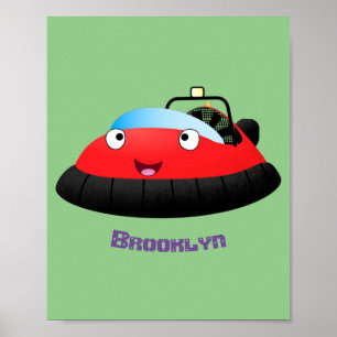 Póster Dibujo animado de aerodeslizador rojo lindo y feli