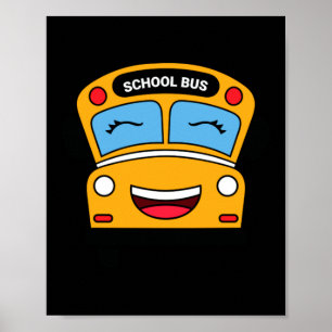 Póster Dibujo animado de autobús escolar divertido sonrie
