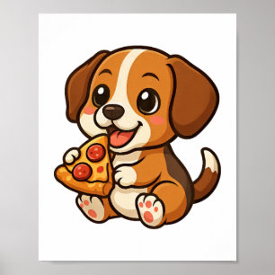Póster Dibujo animado de beagle adorable amantes de pizza