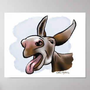 Póster Dibujo animado de burro loco divertido