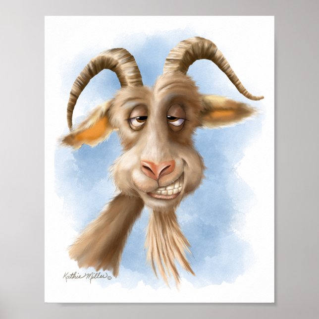 Póster Dibujo Animado de Cabra Divertida (Frente)