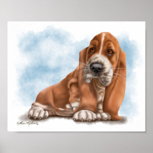 Póster Dibujo animado de cachorro adorable de Basset Houn
