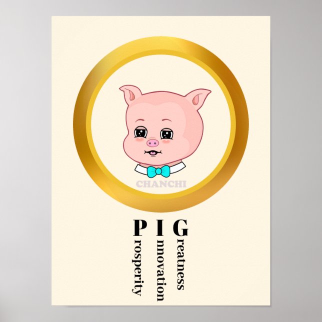 Póster Dibujo animado de cerdo lindo (Frente)
