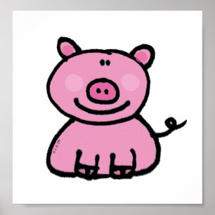 Póster Dibujo animado de cerdo rosa lindo