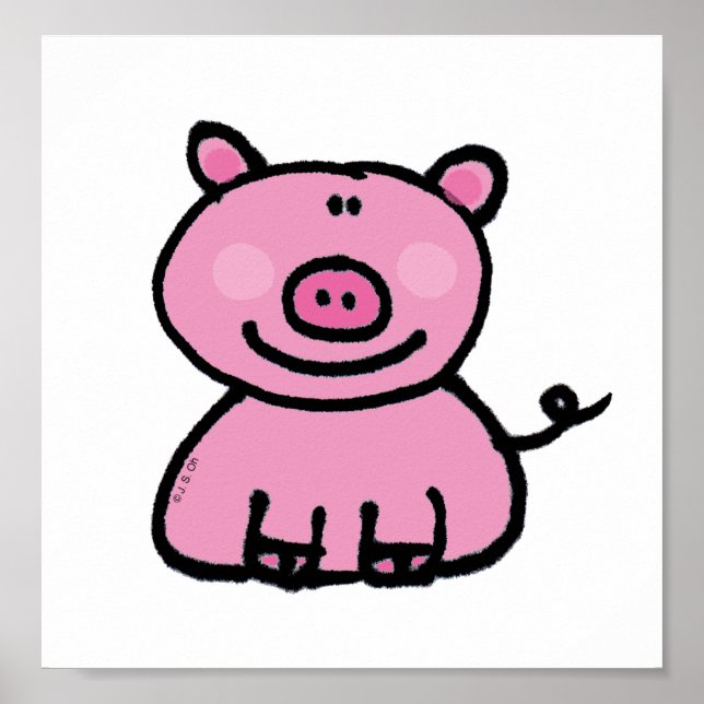 Póster Dibujo animado de cerdo rosa lindo (Frente)