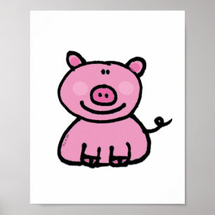 Póster Dibujo animado de cerdo rosa lindo