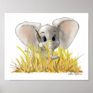 Póster Dibujo animado de elefante bebé dulce