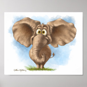 Póster Dibujo animado de elefante lindo