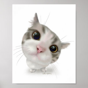 Póster Dibujo Animado de Gatito Atigrado Adorable