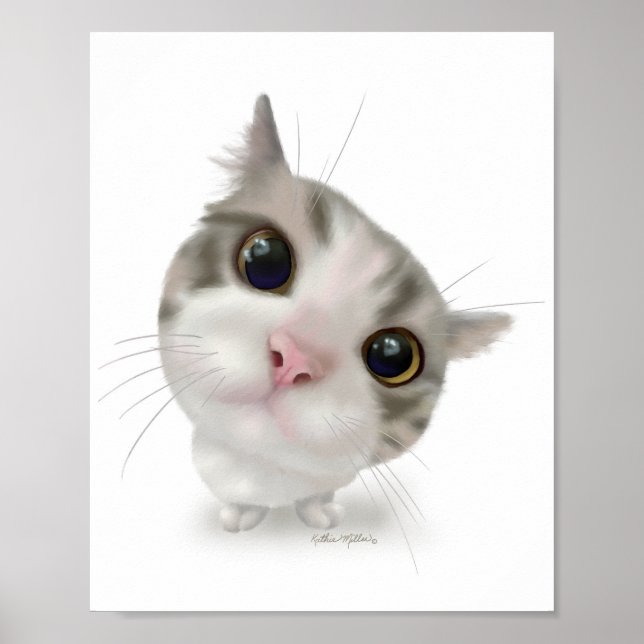 Póster Dibujo Animado de Gatito Atigrado Adorable (Frente)