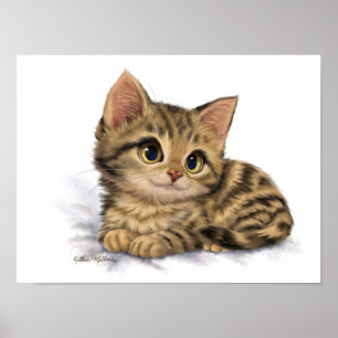 Póster Dibujo animado de gatito atigrado lindo