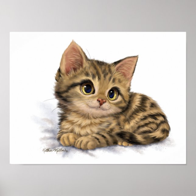Póster Dibujo animado de gatito atigrado lindo (Frente)