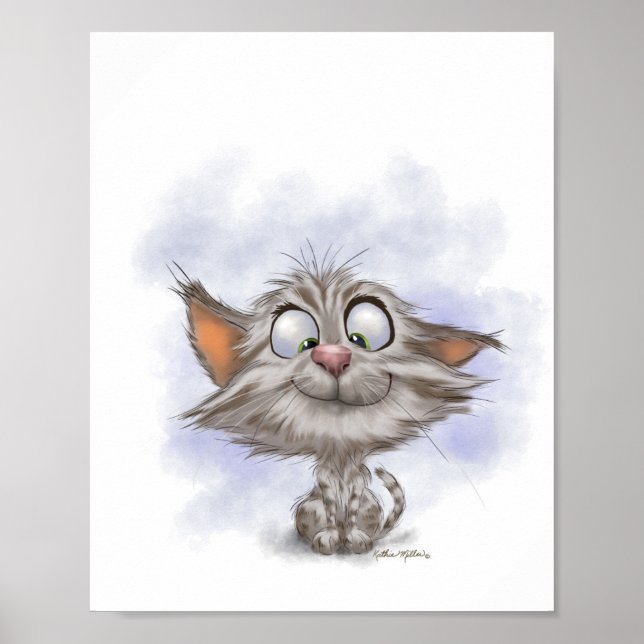 Póster Dibujo animado de gatito tabby divertido (Frente)