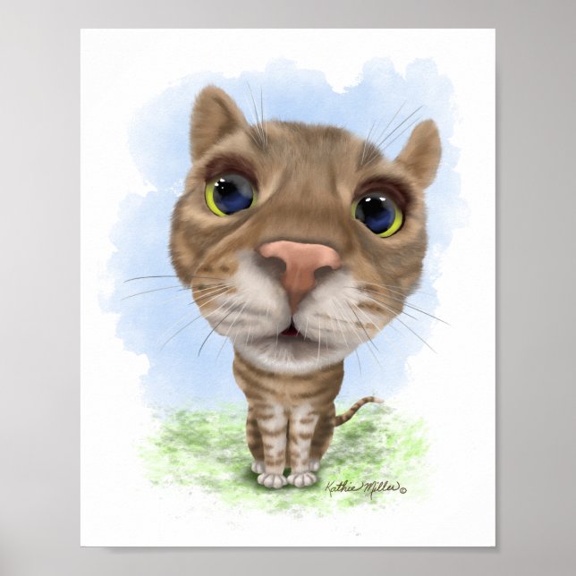 Póster Dibujo animado de gato atigrado divertido (Frente)