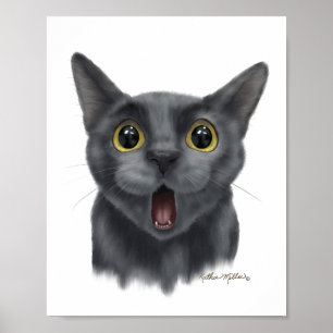 Póster Dibujo animado de gato negro divertido