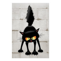 Dibujo animado de gato negro divertido y fiero
