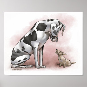 Póster Dibujo animado de Gran Danés y Terrier Escocés