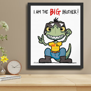 Póster Dibujo animado de gran hermano feliz dinosaurio ve