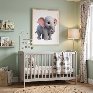 Póster Dibujo animado de guardería de elefante bebé lindo