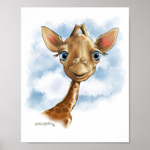 Póster Dibujo animado de jirafa bebé dulce