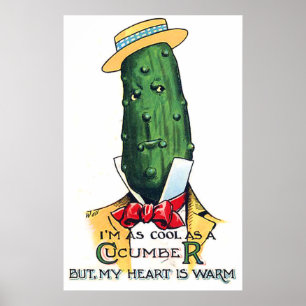 Póster Dibujo animado de pepino con mensaje de amor, dive