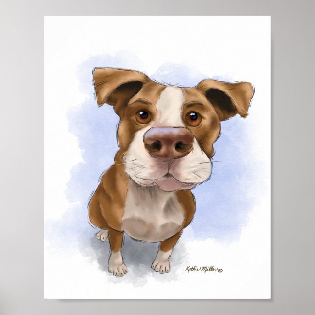 Póster Dibujo animado de pit bull lindo (Frente)