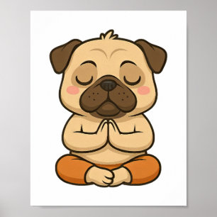 Póster Dibujo animado de relajación meditación yoga pug a