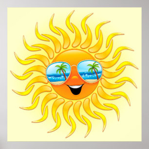 Póster Dibujo animado de Sun del verano con el poster de
