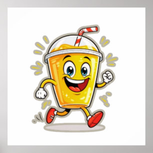 Póster **Dibujo animado de vaso de jugo corriendo – Bebid