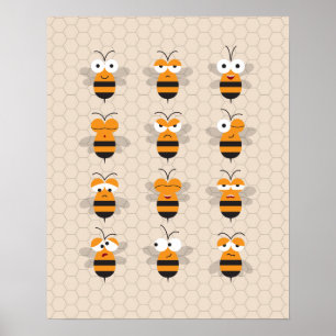 Póster Dibujo Animado Divertido Abeja Miel Panal