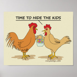 Póster Dibujo Animado Divertido de Gallina en la Búsqueda