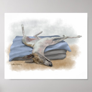 Póster Dibujo animado divertido de un galgo gris durmiend