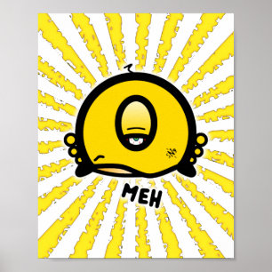 Póster Dibujo animado divertido de un ojo que dice “Meh”