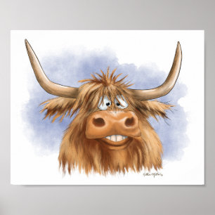 Póster Dibujo animado divertido de vaca de las Highlands