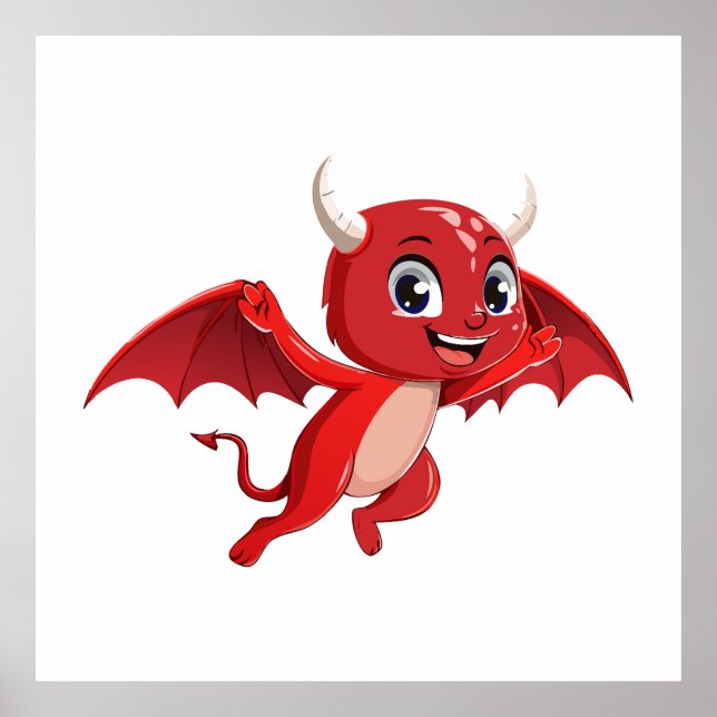 Póster Dibujo animado lindo diablo volador (Frente)