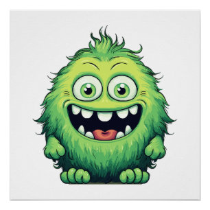 Póster Dibujo Animado Monstruo Verde Lindo Sonriendo