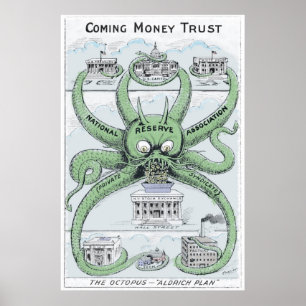 Póster Dibujo animado político 1912 de Federal Reserve
