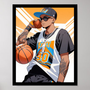 Póster Dibujo Anime De Baloncesto Genial Estilo Deportes 