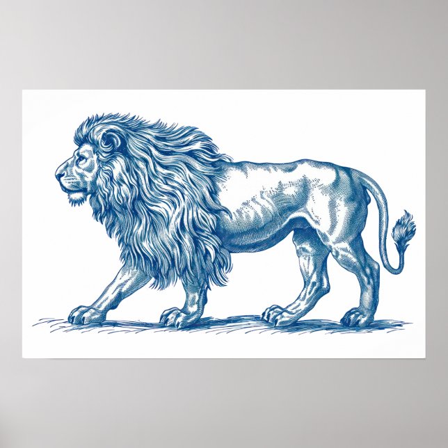 Póster Dibujo antiguo de un león (Frente)