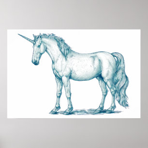 Póster Dibujo antiguo de un unicornio