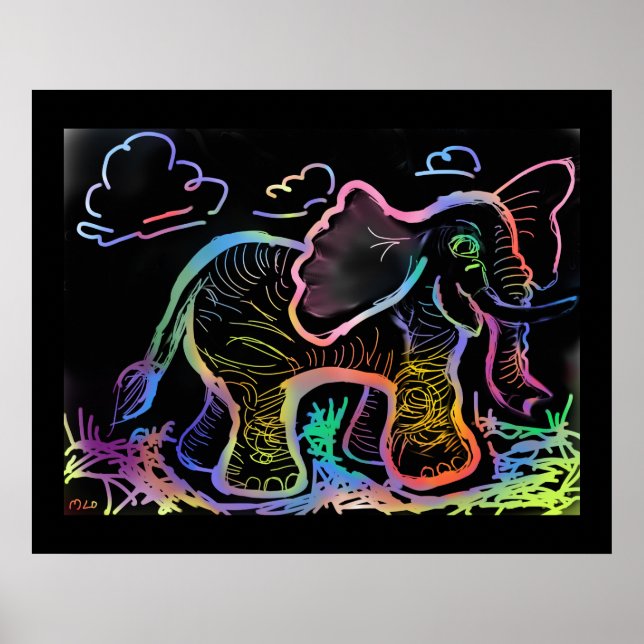Póster Dibujo artístico del Elefante del Arcoiris (Frente)
