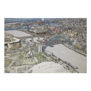 Póster Dibujo Artístico del Puente de Tyne en el Horizont