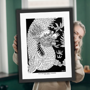 Póster Dibujo artístico en pared de tinta de dragón chino