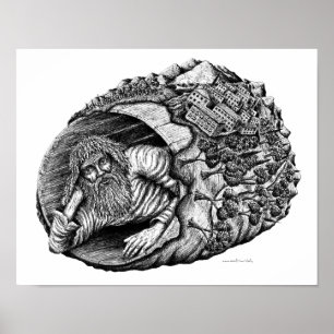 Póster Dibujo blanco y negro de la tinta surrealista de