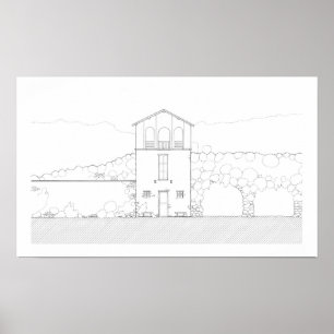 Póster Dibujo blanco y negro moderno de la casa rústica