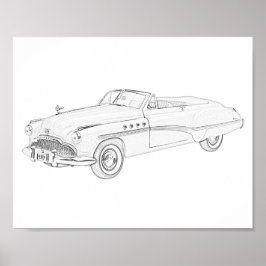 Póster Dibujo Buick Roadmaster de 1949 en blanco y negro